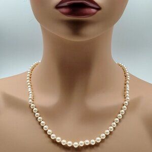 Vintage Monet 24" Faux Pearl Knotted Necklace Gold Tone Box Clasp